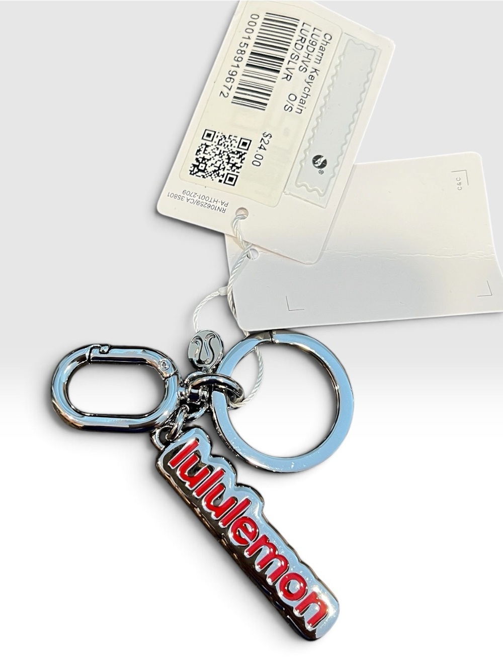 lululemon Logo Charm Keychain Red & Silver Bag Charm NWT